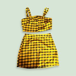 ZAFUL, two-piece yellow & black plaid mini skirt set. Size small.